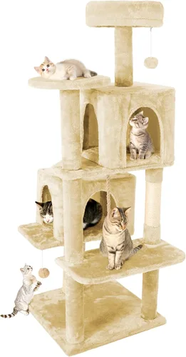 Miniatura 12 de Torre de árbol para gatos de varios niveles de 54 pulgadas con hamaca, condominios y postes rascadores, muebles grandes para gatos