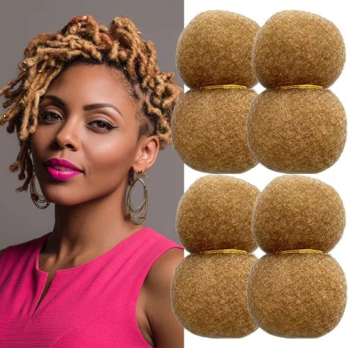 Miniatura 18 de Cabello humano afro ajustado para rastas, ideal para hacer mechas, reparar extensiones, torcer o trenzas, 4 manojos por paquete, rubio claro #613