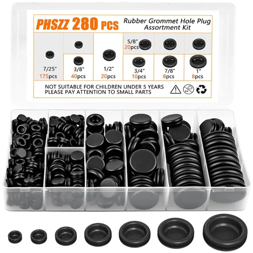 PSHZZ Kit de 280 Ojales de Goma, Surtido de Juntas de Ojales de Goma para Cableado, Alambre, Automotriz, Cortafuegos, Chapa Metálica, Reparación de