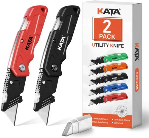 Miniatura 10 de KATA Cuchillos de corte de caja plegables: paquete de 4 cuchillos utilitarios resistentes para cajas de bolsillo – 20 hojas de afeitar adicionales