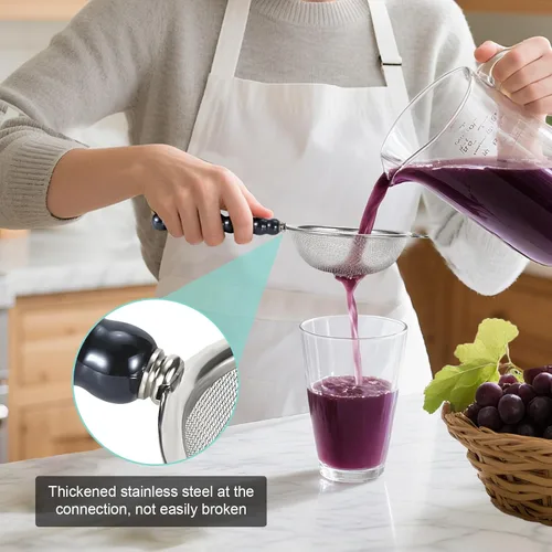 Miniatura 4 de 3 tamaños (2.76 pulgadas + 3.15 pulgadas + 3.94 pulgadas) de malla fina única con mango de cerámica antideslizante, perfecto para tamizar, colar