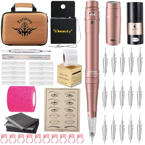 Miniatura 2 de Kit permanente de lápiz de tatuaje de maquillaje de cejas para máquina de tatuaje delineador de ojos de cejas con 15 agujas de cartucho Microblading