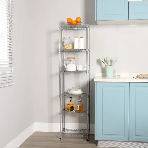Miniatura 6 de REGILLER Estante de almacenamiento de acero con 6 alambres, estantes ajustables para lavandería, baño, cocina, despensa, armario