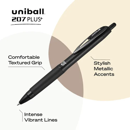 Miniatura 3 de Uniball 207 Plus+ - Bolígrafos de gel retráctiles, paquete de 6 en varios colores con puntas de punta media de 0.028 in, Uni-Super Ink+ es suave