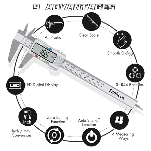 Miniatura 4 de Calibrador digital con pantalla LCD, 0 a 6 pulgadas, conversión de pulgadas/mm, función de apagado automático, muy adecuado para medir en el hogar