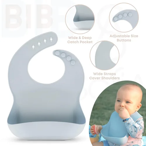 Miniatura 6 de Juego de alimentación de bebé de silicona no tóxica sin BPA – Placa de succión, cuenco, babero y taza – Juego de 11 piezas para bebés de 6 a 18 Azul