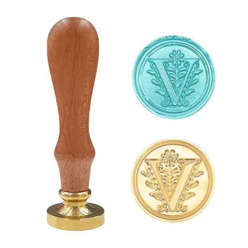 Miniatura 31 de Sello de cera medieval tradicional del alfabeto inicial, cabeza de latón, mango de madera, sellos de letras para tarjeta/sobre/regalo - (Letra W)