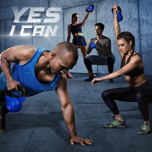 Miniatura 7 de Yes4All Pesa rusa, pesas rusas de hierro fundido con revestimiento de vinilo de 5-100 LB para entrenamiento de fuerza para ejercicios de gimnasio
