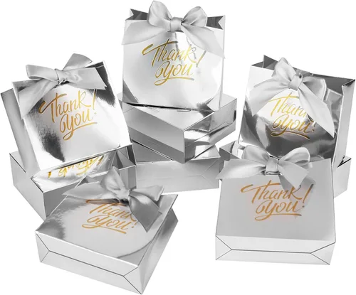 KPOSIYA Bolsas de regalo pequeñas, paquete de 100 bolsas pequeñas de agradecimiento de 4.5 x 1.8 x 3.9 pulgadas, bolsas de papel plateado para