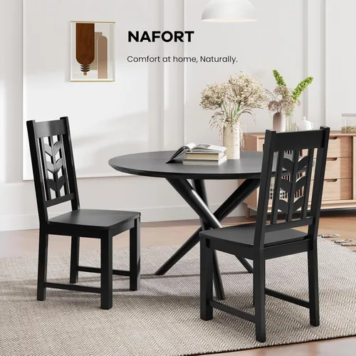 Miniatura 3 de NAFORT Juego de 2 sillas de comedor negras de madera maciza de goma con almohadillas antideslizantes, carga máxima de 430 libras, asiento de granja