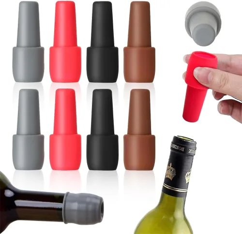 Miniatura 9 de Tapón de vino 2025, 4 tapones de vino para botellas de vino, tapas de botellas de vino de silicona, cubiertas selladoras reutilizables e irrompibles