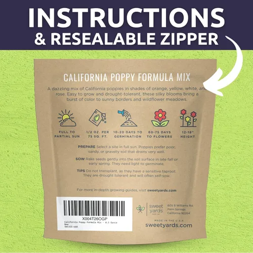Miniatura 5 de California Poppy - Mezcla de fórmula - Paquete grande de semillas de 1/2 onza - 10,000 semillas de flores para plantar - Eschscholzia californica