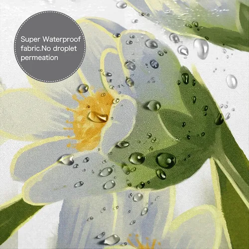 Miniatura 3 de Cortina de ducha de tela impermeable con diseño de margaritas blancas y flores blancas para baño, decoración bohemia de baño con 12 ganchos