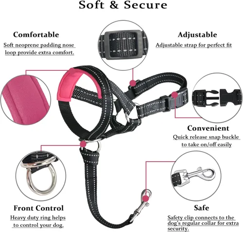Miniatura 2 de BARKLESS Collar de Cabeza de Perro, Sin Tirones, con Arnés de Hocico Reflectante y Acolchado Suave para Perros Medianos, Beagle Rosado