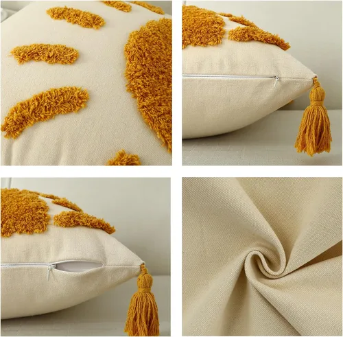 Miniatura 3 de Juego de 2 fundas de almohada bohemias de 18 x 18 pulgadas, fundas de almohada decorativas de sol con borlas, fundas de almohada modernas marroquíes