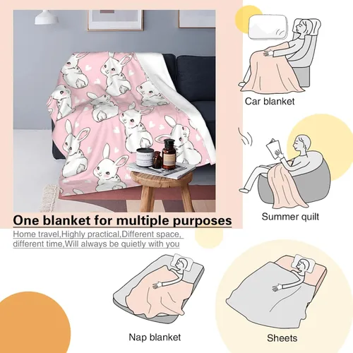 Miniatura 3 de Manta de conejo para niñas, manta de Pascua con dibujos animados de conejos, manta de franela polar para sala de estar, dormitorio, sofá, cama