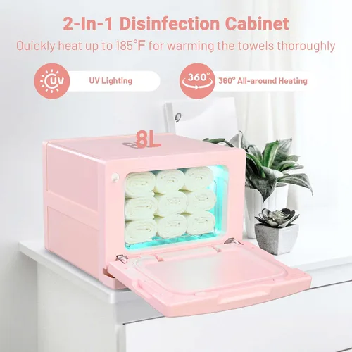 Miniatura 5 de BYOOTIQUE - Calentador de toallas calientes para spa, sala de uñas, pequeña máquina de vapor de toalla de peluquería rosa de 8 litros para cara