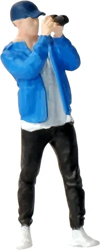 kivcmds Figura Pintada Escala 1:64 Mini Modelo Trenes Arquitectónico Figuras de Personas de Plástico Figura de Niño Fotógrafo Azul de Pie, Adecuado