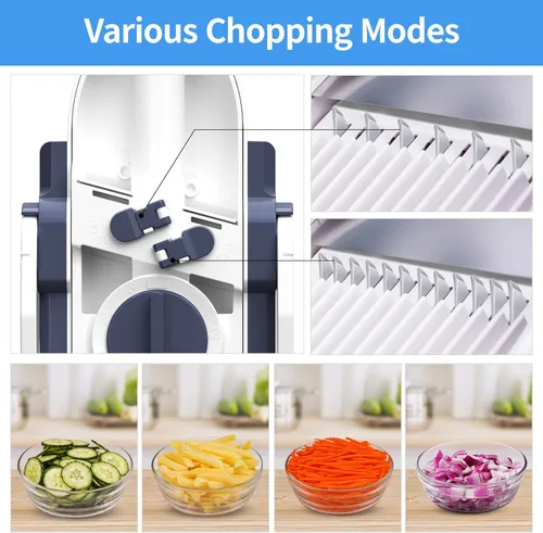 Miniatura 6 de [5 en 1] Cortadora de mandolina para cocina y picadora de verduras segura y rebanadora de mandolina ajustable, no se puede quitar, la mandolina Azul