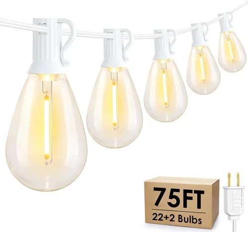 Larkvue Tira de luces LED S11 de 75 pies para exteriores, luz regulable para patio, con 22+2 bombillas Edison de 2700 K impermeables, inastillables,