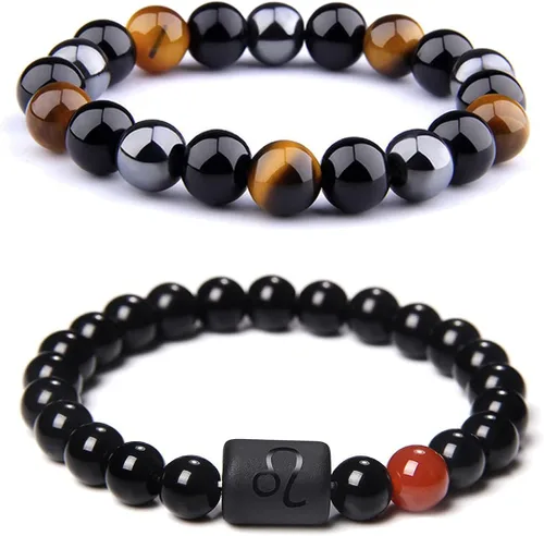 CSIYANJRY99 Pulseras del zodiaco para hombres y mujeres, signo del zodiaco, 12 constelaciones, horóscopo, pulsera de 0.315 in, obsidiana natural,