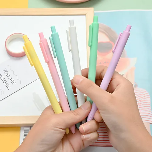 Miniatura 5 de Paquete de 6 bolígrafos retráctiles de tinta de gel de color caramelo, macarons de color negro, punta extrafina de 0.020 in, lindos bolígrafos