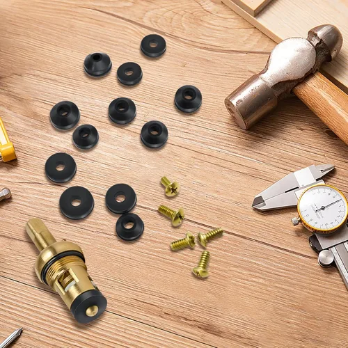 Miniatura 6 de KEZE Kit Surtido de 96 Piezas de Arandelas para Grifos de 10 Tamaños con Tornillos Bibb de Latón, Surtido de Arandelas de Goma Planas y Biseladas