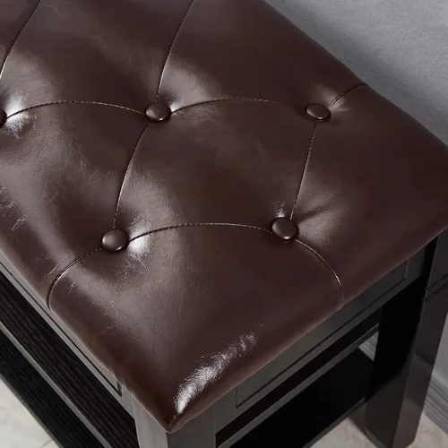 Miniatura 6 de Banco de almacenamiento de zapatos, zapatero de entrada con asiento de cuero de fibra de 2 niveles, organizador superior de madera para entrada