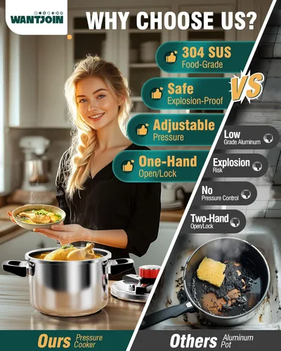 Miniatura 5 de WantJoin Olla a presión de 8 cuartos – Recipiente a presión de acero inoxidable 3 en 1 compatible con cocina de gas y de inducción, dispositivos