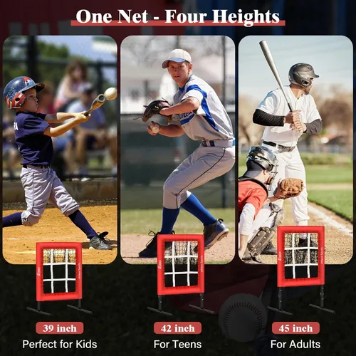 Miniatura 4 de Utheer Red de lanzamiento con zona de huelga de 9 hoyos, red de lanzamiento de béisbol de altura ajustable para lanzar, equipo de entrenamiento Red