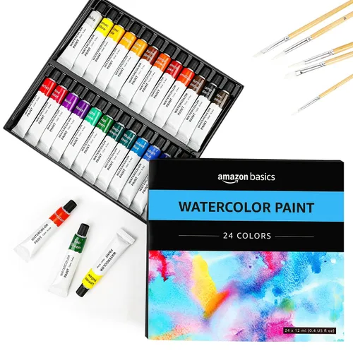 Miniatura 6 de Amazon Basics Juego de tubos de pintura acuarela vibrante, 24 colores, colores surtidos