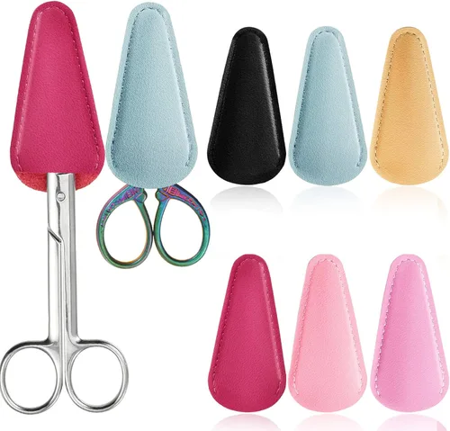 6 piezas de tijeras de seguridad de cuero protector colorido funda de costura portátil para recortar cejas, herramienta de belleza, cubierta de