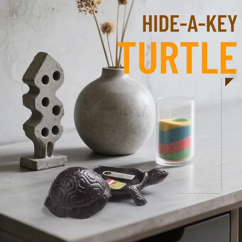Miniatura 6 de BarGifts Oculta una llave fuera de la falsa llave de roca oculta aspecto de tortuga para jardín o patio, caja de almacenamiento secreta para llaves