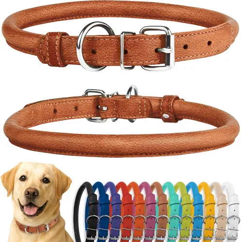 Miniatura 19 de CollarDirect Collar de cuero enrollado para perro, collar redondo acolchado suave para cachorros, hecho a mano, collar de cuero genuino para perros