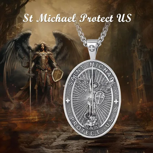 Miniatura 178 de EUDORA Collar de plata de ley 925, San Cristóbal y San Benito, San Miguel, Virgen María, San Judas Tadeo, Cruz de Buen Pastor y Arcángel, Medalla