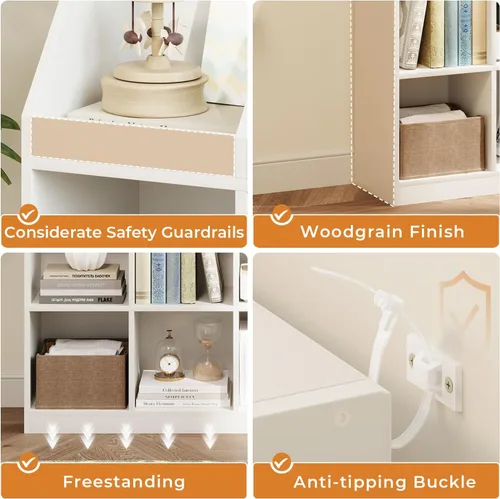 Miniatura 3 de NELYE Estantería de almacenamiento de madera de 6 cubos, gabinete abierto de 11 pulgadas, organizador simple y moderno para oficina en casa, sala