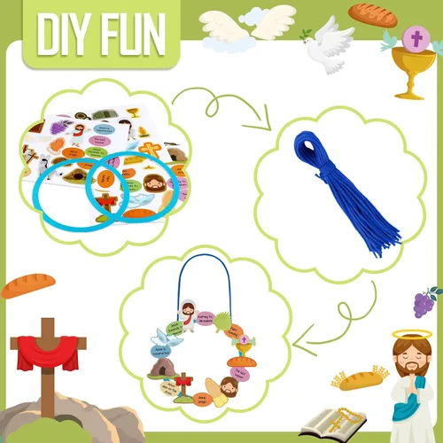 Miniatura 3 de Crtiin Kit de 24 piezas de corona de Pascua religiosa cristiana para hacer tus propias manualidades de Pascua para niños para actividades