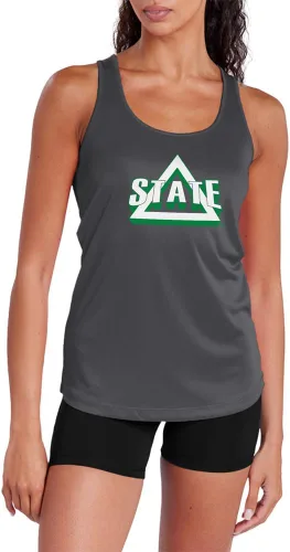 Miniatura 274 de Camiseta deportiva sin mangas oficial de la NCAA Collegiate para mujer, con espalda cruzada, logotipo primario, colección carbón