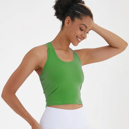 Miniatura 4 de Camiseta corta sin mangas con espalda cruzada para mujer, para correr, entrenamiento, yoga