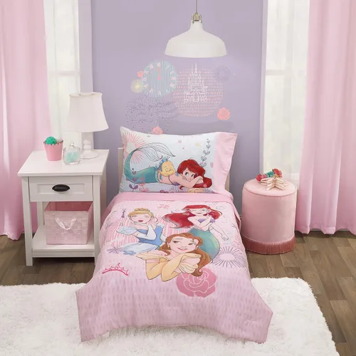 Miniatura 12 de Disney Encanto Tropical Delight - Juego de ropa de cama infantil de 4 piezas con flores y mariposas rosas y aguamarina, edredón, sábana bajera