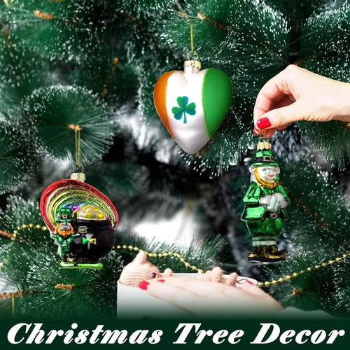Miniatura 4 de 4 adornos de cristal del día de San Patricio, maceta de duende de trébol irlandés de oro, decoración de árbol de trébol de la suerte para el hogar