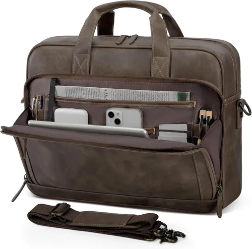 RAINSMORE Bolsa de cuero para hombre de 16 pulgadas, bolso de mensajero vintage para hombre, bolso cruzado grande para el hombro, oficina, Madera