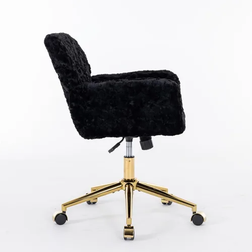 Miniatura 7 de HomVent Silla de escritorio esponjosa de piel sintética rosa, silla giratoria ajustable para computadora con ruedas, altura ajustable, bonita silla