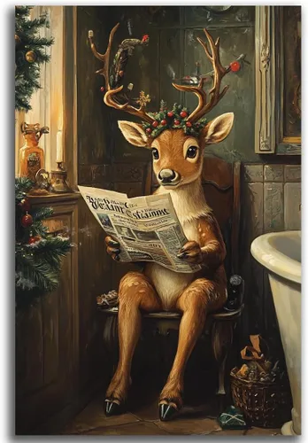 Miniatura 11 de Arte de pared de Navidad para baño, muñeco de nieve de Navidad en la bañera, impresión en lienzo de baño, escena clásica de Navidad, invierno