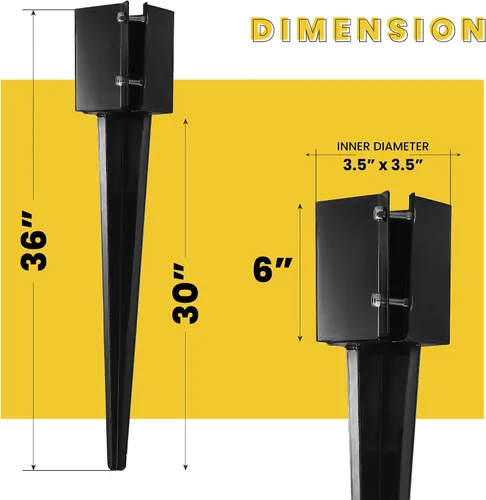 Miniatura 2 de Anclaje de poste de valla de 4 x 4 pulgadas, resistente de 36 pulgadas, con recubrimiento de polvo negro de metal, anclajes de poste de buzón.