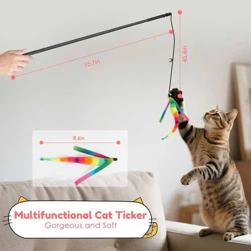 Miniatura 4 de SHENGSEN Juguete de varita de plumas para gatos, pelota inflable con cola para gatos, gusano mágico con juguete de bola grande y colorida