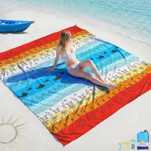 Miniatura 29 de BYDOLL Manta de playa impermeable a prueba de arena, grande sin arena, 78 x 81 pulgadas, 10 x 9 pies, manta ligera de gran tamaño sin arena, manta