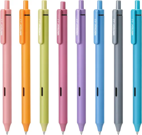 Miniatura 12 de WRITECH Bolígrafos de gel de punta fina: 0.5mm, 4 unidades, bolígrafo retráctil con clic, tinta negra, color estético degradado, cañón suave