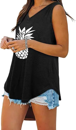 Miniatura 2 de MAGICMK Camiseta sin mangas para mujer, de verano, casual, holgada, cuello en V, básica, para entrenamiento