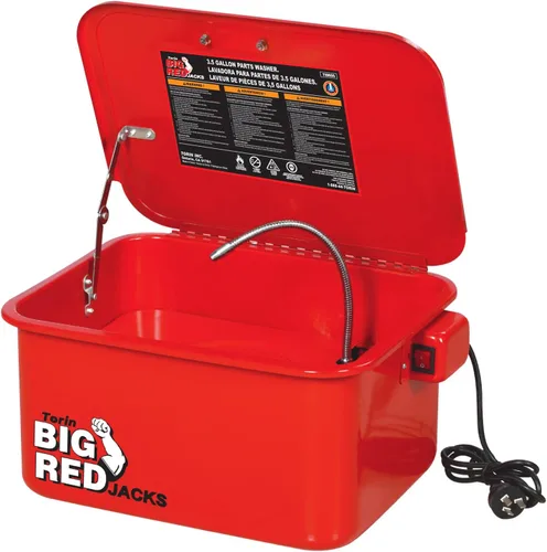 BIG RED T10035 Torin Lavadora de Piezas de Gabinete de Acero Portátil con Bomba Eléctrica de 110V, Capacidad de 3.5 Galones, Rojo